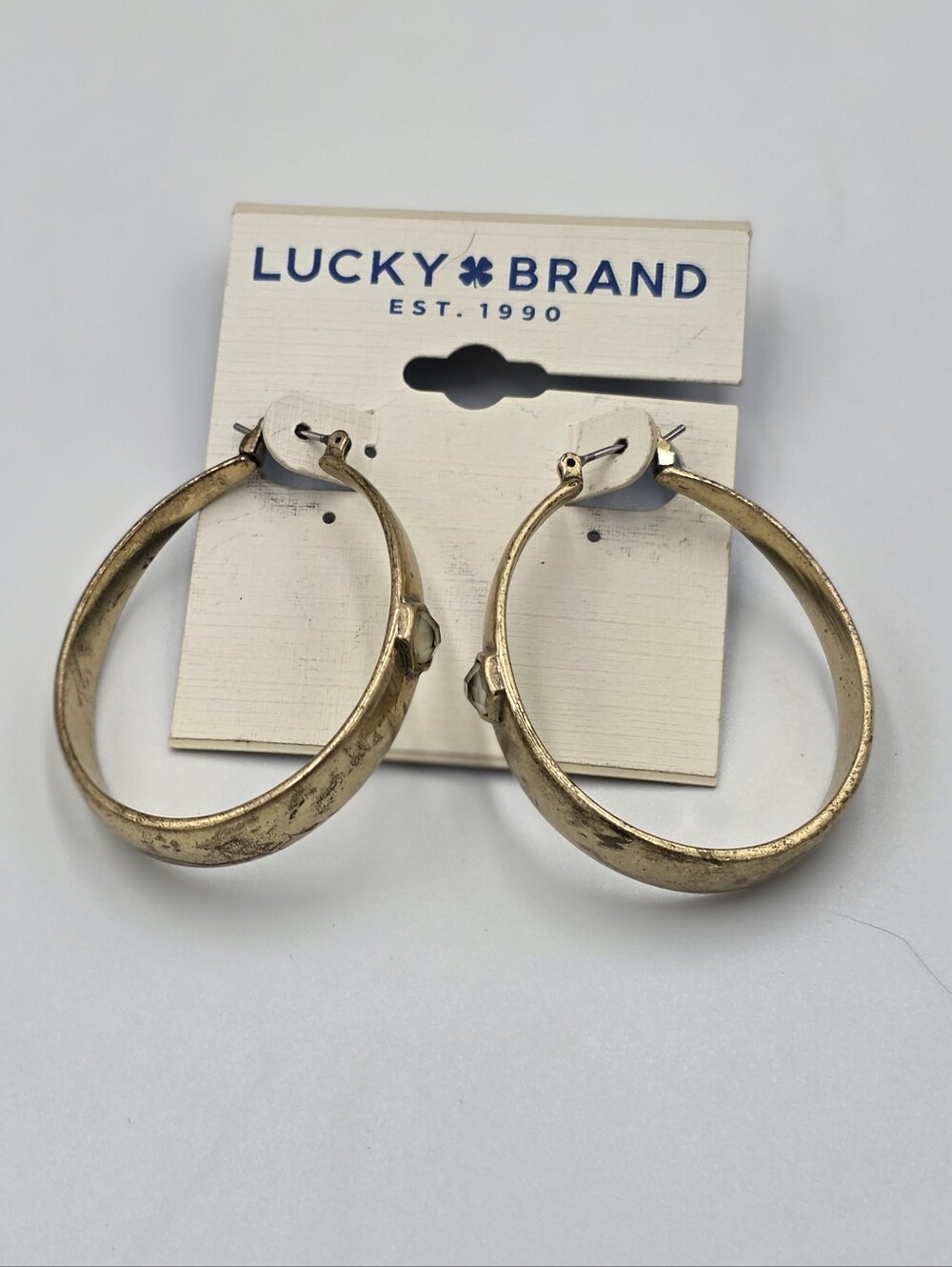 Lucky‎ Brand Gold Tone Distressed Teardrop Hoop Earrings with Stone Inlay
